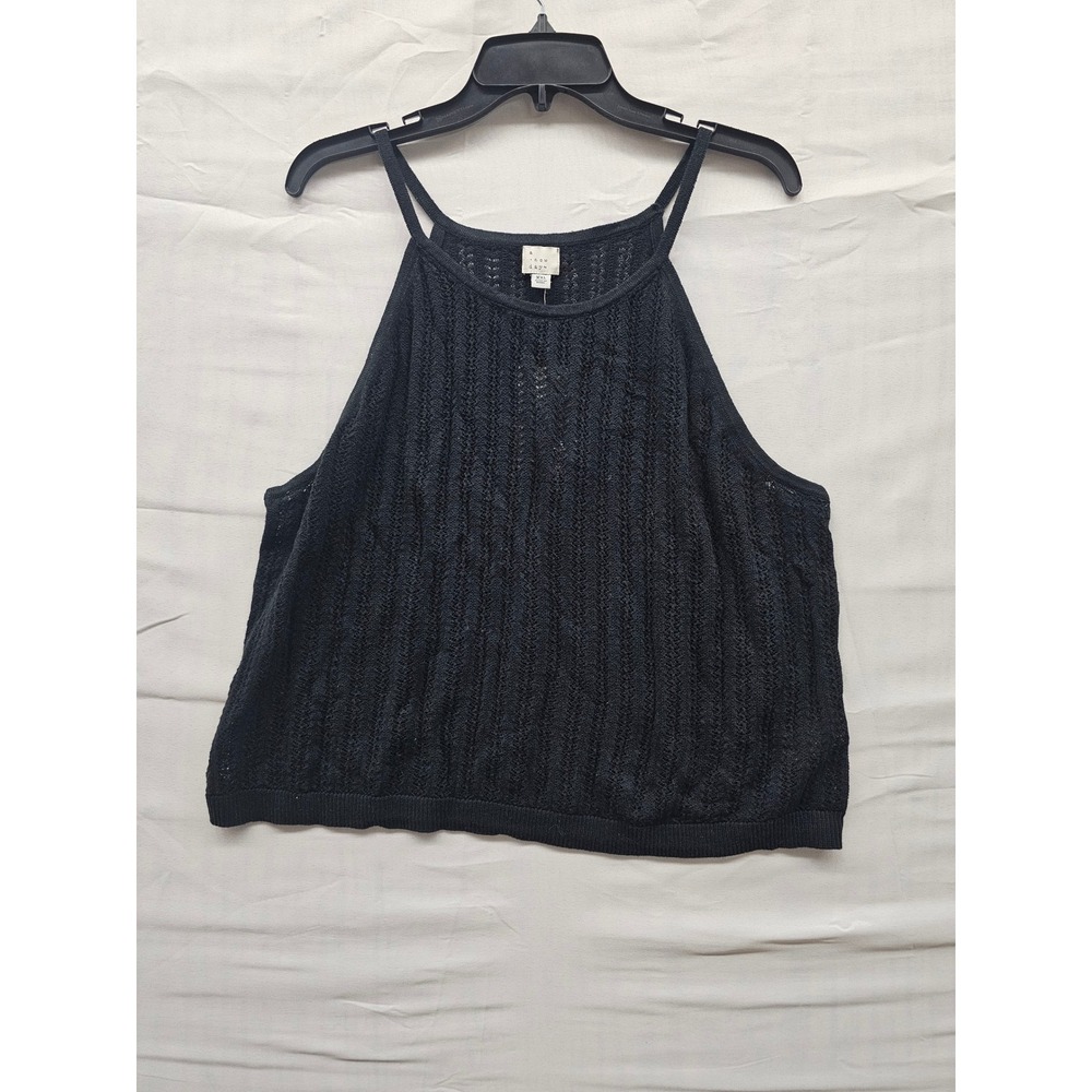 A New Day Black Knit Halter Tank Top XXL Pointelle Spaghetti Strap 018 14 2571